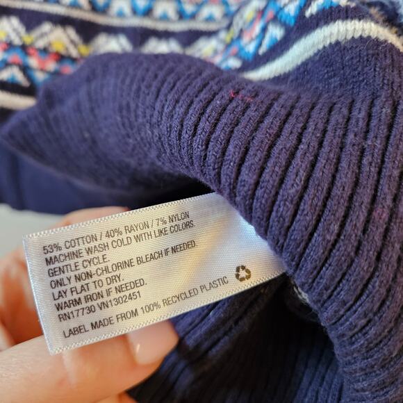Vintage Merona Women's Knit Sweater Size L Dark Blue Fair Isle Pattern Holiday - Picture 5 of 8